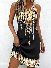 economico Abiti Boho-Per donna Mini Abito Abito a Tubino Vestito Estivo Abito Estivo Abito a spalle scoperte Vacanza Casual Quotidiano Ferie Uscire Vestibilità regolare Grafico Tribale Astratto Senza Maniche Scollo a V
