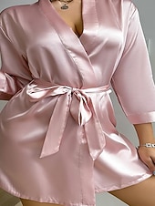 preiswerte Damen Onesies-Damen Freizeitkleidung Robe Mode Lässig Weich Einfarbig Patchwork Kleid Heim Urlaub Langarm V Ausschnitt Blau Schwarz Weiß Rosa Wein Sommer Frühling Herbst Normale Passform