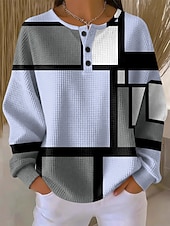 billiga Randig och geometrisk hoodie-Dam Huvtröjor Knappar Grafisk Geometrisk Färgblock Mode Ledigt Tryck Långärmad Rund hals Vanliga toppar Ledigt Gata Blå Rodnande Rosa Purpur Grön Höst Vinter