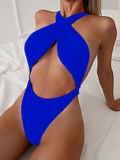 Χαμηλού Κόστους Γυναικεία μαγιό-Γυναικεία Μαγιό Ενα κομμάτι Μπικίνι Σορτσάκια Μαγιό Εξώπλατο Διακοπές Ρούχα παραλίας Συμπαγές Χρώμα Στρογγυλή Λαιμόκοψη Αμάνικο Μαγιό