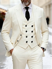 Χαμηλού Κόστους Ανδρικά Κλασικά Σακάκια-Ανδρικά Σακάκι+Γιλέκο+Παντελόνι Στολές Επιχείρηση Κοκτέιλ Πάρτι Γαμήλιο Πάρτι Μοντέρνα Καθημερινό Άνοιξη Φθινόπωρο Πολυεστέρας Σκέτο Τσέπη Κουμπιά Άνετο Μονόπετο Χρωματιστή ζακέτα