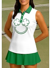  Svatý Patrik Dámské Trávová zelená Sportovní košile Turistická polokošile Nátělník Tenisové tričko Bez rukávů Květinový Knoflíky UPF50+ Odolná proti UV záření Vysoká pružnost Odvod vlhkosti Prodyšné