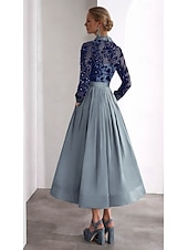  Linea ad A Lunghezza alla caviglia Perline ricamate Abito Camicia Vestito da Festa Abito da cerimonia per signora Manica Lunga Colletto a Camicia Collo Alto Elegante Brillanti Spacco Alto Formale