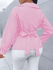 preiswerte Streifen- und geometrische Blusen-Damen Bluse Elegante Oberteile Gerafft Knöpfe Druck Einfach Gestreift Elegant Vintage Täglich Langarm Hemdkragen Normale Oberteile Täglich Arbeit Ferien Schwarz Rosa Himmelblau Grün Sommer Frühling