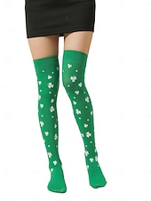voordelige St. Patrick&amp;#39;s Day-Damessokken in St. Patrick's Day-groen, tot de knie, met klavertje vier – perfect voor feestelijke gelegenheden en de feestdagen.