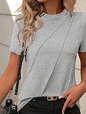 abordables T-shirt uni-Femmes T-shirt Rayé Classique Occasionnel Manche Courte Col ras du cou Hauts Réguliers Quotidien Sortir Week-end Jaune Vin Vert Gris Été Printemps
