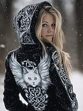 economico Tops Boho-Per donna Felpa con cappuccio Grafico Animale Tinta a nodi Elegante Punk Vintage Manica Lunga Con Cappuccio Top Regolari Casuale Casa Streetwear Blu Nero Blu marino Primavera Autunno Inverno