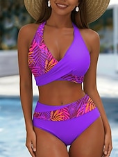 abordables Ensemble de bikinis-Bikini 2 pièces femme maillot de bain jupe palmier mode vacances graphique floral décolleté en V sans manches