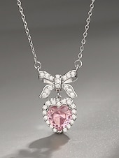 tanie Walentynki-damski naszyjnik ze stopu metali w kształcie serca z kokardką, dostępny w kolorze białym i różowym, idealny na Walentynki