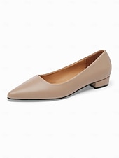 cheap Women's Flats-Women's Elegant White Pointed Toe Flats with Low Block Heel, Comfortable and Stylish Footwear for Casual or Office Wear