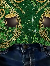 cheap St Patrick's T-shirts-St. Patrick's Day Women's T Shirt Print Graphic Shamrock Vintage Stylish Classic Short Sleeve V Neck Regular Tops Daily Weekend Vacation Wear Green Summer Spring