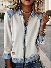 billige Enkle bluser-Dame Uformell skjorte Bluse Lapper Glidelås Helfarge Stilfull Grunnleggende Fritid Langermet Aftæpning Vanlige topper Daglig utendørs Gateklær Hvit Vår Høst Vinter