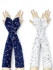 Недорогие День Святого Патрика-Женские полиэстеровые перчатки с пайетками на пальцах и рукавах, комплект из 2 пар, различные цвета, идеально подходят для Дня Святого Патрика и вечеринок, блестящие и стильные.