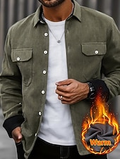 preiswerte Lässige Jacken-Herren Hemdjacke Cordjacke Freizeitjacke Jacke-Shirt Lässig Täglich Tasche Knöpfe Herbst Winter Farbblock Streetwear Täglich Umlegekragen Regulär Blau Dunkelgrau Rote Khaki Armeegrün Jacken
