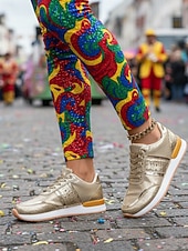 levne Dámská obuv-Zlaté metalické glitrové tenisky pro ženy Mardi Gras lehké karnevalové módní boty pro festivalové oblečení každodenní nošení cestování a oslavy