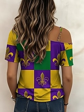 levne Dámské Mardi Gras Oblečení-Mardi Gras Dámské Tričko Grafika Tropický vzhled Havajské stylové Krátký rukáv Asymetrický krk Crop Tops Svatba na pláži Denní Sport Bílá / černá Bílá Žlutá Světle zelená Fialová Léto Jaro
