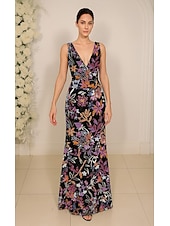 economico Abiti Lunghi &amp; Gowns-Linea ad A Sirena Tromba Lunghezza al pavimento Perline ricamate Abito Formale Abito da madre della sposa Abiti da Ballo Elegante Scintillante Floreale Senza Maniche Scollo a V Balli di fine anno