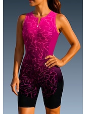 お買い得  ウィメンズトライアスロンウェア-女性用 サイクリングジャージー トライスーツ ダウンヒルジャージー ノースリーブ 夏 春 秋 ブルー ダークグレー ローズレッド+ブラック 幾何学模様 勾配 カーブ バイク サンスクリーン UV耐性 3Dパッド サイクリング 速乾性 スポーツ 衣類