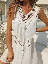 cheap Beach Dresses-Women's Swimwear Cover Up Swim Dress Dress Swimsuit Cut Out Vacation Beach Wear Solid Color V Neck Sleeveless Bathing Suits