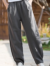 preiswerte Unterteile-Damen Hose aus Baumwollleinen Chinos Sommerhose Lange Unterhosen Urlaub Streetwear Basic Volle Länge Mittlere Taillenlinie Einfach Tasche Elastischer Bund Bequem Komfort Unelastisch Täglich Outdoor