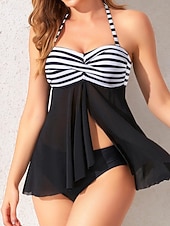 Χαμηλού Κόστους Τανκίνι-Γυναικείο Tankini 2 Τεμαχίων Μαγιώ Underwire Colorblock Cheeky Έλεγχος Κοιλιάς Ψηλόμεσο Slim Ανοικτή Πλάτη Διακοπές Παραλία Φόρεμα Λουλούδια Ριγέ Strapless Αμάνικο Μαγιώ