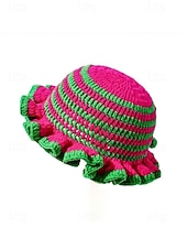 お買い得  アクセサリー-女性用クロシェラッフルバケットマルディグラハット – カーニバル、コスチュームパーティー、ボヘミアンシックスタイル用の多色レインボーニットフェスティバルキャップ