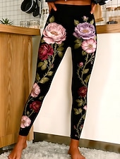 abordables -Mujer Polainas Leggings cómodos Vacaciones Vintage Casual Longitud total Alta cintura Graphic Rosa Estampado Comodidad Cómodo Alta elasticidad Casual Diario Vacaciones Negro Primavera Otoño Pitillo