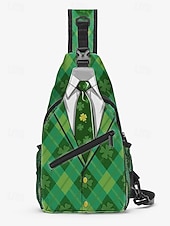  Bolso bandolera de poliéster para hombre, diseño de esmoquin del Día de San Patricio con estampados de tréboles y monedas, múltiples diseños, perfecto para celebraciones navideñas y uso diario.