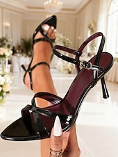 preiswerte Hochzeitsgast-Schwarze Riemchensandalen mit Absatz – elegante Stiletto-Sandalen für Damen, perfekt für Hochzeiten in geschlossenen Räumen, als Hochzeitsgast-Outfit oder als schicke offene Abendschuhe.