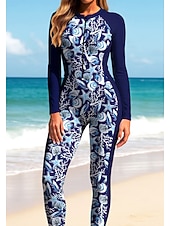 Недорогие Рашгард One Pieces-Жен. Рашгард Рашгард на все тело Цельный костюм для серфинга Океан Застегнуться со встроенным бюстгальтером Передняя молния УФ-защита от солнца Закрытая чашечка UPF50+ Длинный рукав Чехол