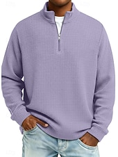 abordables Camiseta de punto gofre-Hombre Camiseta de punto gofre camiseta Casual Exterior Cuello Mao Cremallera de un cuarto Manga Larga Moda Moderno Color sólido Con Texturas De Punto Otoño Primavera &amp; Otoño Otoño invierno Ajuste