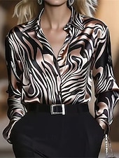 billiga Kostymblusar-Dam Skjorta Elegant Satin topp Blus Rynkad Knappar Mönster Slät Elegant Vintage Dagligen Långärmad Tröjkrage Vanliga toppar Dagligen Arbete Helgdag Silver Guld Höst Vinter
