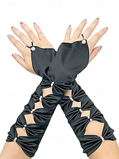 baratos Acessórios-Luvas de cetim de poliéster femininas do Mardi Gras em várias cores design elegante com detalhes em pérolas perfeitas para carnaval e bailes de máscaras