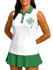  St. Patrick Women's Clover Sport Shirt Golf Polo Shirt Tank Top Tennis Shirt Sleeveless Floral Buttons UPF50+ UV Resistant High Elasticity Moisture Wicking Breathable Volleyball Tennis Golf Collar