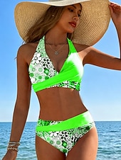 abordables Conjuntos de bikini-Bañador de bikini de 2 piezas para mujer atrevido moda gráfico floral sin mangas