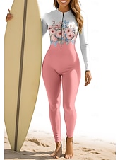 זול רש גארדים One Piece-בגדי ריקוד נשים תֶקֶן מגן מפריחה בגדי ים מלאים לגוף חליפת בגד גוף פרחוני  בוטני רוכסן קדמי UPF50+ ייבוש מהיר גמישות גבוהה שרוול ארוך בגדי ים גלישה שייט בקאנו צלילה קיץ