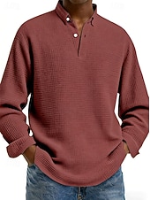 abordables Polo clásico para hombre-Hombre Camisetas polo con diseño de gofre Camisetas polo Casual Calle Diseño Manga Larga Básico Moderno Plano Botones Primavera Otoño Ajuste regular Negro Blanco Rojo Azul Marino Albaricoque