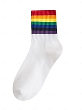 baratos Acessórios-Conjunto de meias de cano alto com listras do Mardi Gras - Pacote de 6 meias casuais em mistura de algodão estilo unissex para carnaval festival do orgulho e roupas de festa