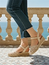 Χαμηλού Κόστους Γυναίκες-Γυναικεία μπεζ σανδάλια εσπαντρίγιας με κροσέ σε χρώμα boho – ιδανικά για καλοκαιρινές διακοπές, παραθαλάσσια θέρετρα και χαλαρές αποδράσεις