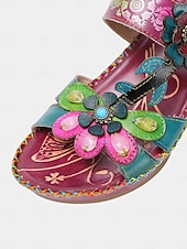 cheap Sandalias deslizantes-Women's Purple Genuine Leather Floral Wedge Sandals | Soft Comfort  Open Toe Sandals for Walking, Garden Party &amp; Casual Daily Wear