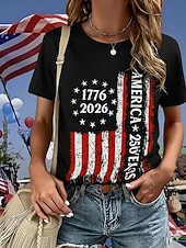  Ημέρα Ανεξαρτησίας Αμερικανική Επέτειος Πατριωτική Γυναικείο Τ-Shirt Γραφικό Σημαία Vintage Στυλάτο Κλασικό Μακρύ Μανίκι Crew Neck Καθημερινό Σαββατοκύριακο Τύπωμα Μαύρο Καλοκαίρι Άνοιξη Φθινόπωρο