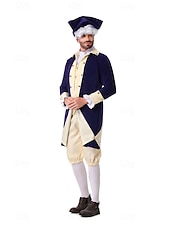 billiga Outfits-250-årsjubileum USA Rokoko Barock Kläder Lång ärm George Washington Alexander Hamilton Koloniala kostymer Maskeradkläder Herr Karnival Självständighetsdagen 4 juli Vuxen Kappa Byxor Krage
