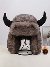 preiswerte Zubehör-Männliche warme Kunstpelzhorn Mardi Gras Hut | Multi-Farben Tier/Dämon Stil Bomber-Cap | Perfekt für Karneval Maskerade  Kostümpartys