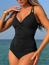 preiswerte Einteilige Badeanzüge-Damen Einteiler Badeanzug Raffungen Farbblock Monokini Bauchkontrolle Hohe Taille Schlank Rückenfrei Urlaub Strandbekleidung Einfarbig V-Ausschnitt Ärmellose Bademode