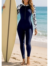cheap One Pieces Rash Guards-Women's Standard Rash Guard Full Body Swimwear Dive Skin Suit Floral Front Zip UPF50+ UV Protection Quick Dry Long Sleeve Swimwear Surfing Canoeing Diving Summer