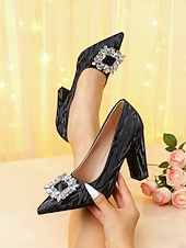 economico sposa-scarpe da sposa con tacco argentato da donna - eleganti décolleté con tacco a blocco e dettaglio fibbia in cristallo, scarpe da sposa classiche pensate per le spose