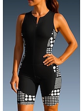 お買い得  ウィメンズトライアスロンウェア-女性用 サイクリングジャージー トライスーツ ダウンヒルジャージー ノースリーブ 夏 春 秋 ブラック 幾何学模様 波点 おかしい バイク サンスクリーン UV耐性 3Dパッド サイクリング 速乾性 スポーツ 衣類