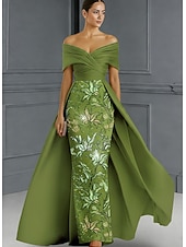  Linha A Longo Bordado com miçangas Vestido formal Vestido para a mãe da noiva Vestidos de noite Vestido de baile com sobressaia Vestido formal Elegante Brilhante Sedoso Sem Manga Ombro a Ombro