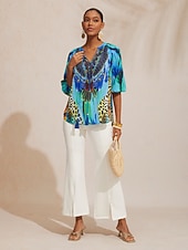  splývavý šifonový top s motivem džungle a divoké párty