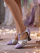 economico Scarpe da donna-Tacchi T-Strap vintage verdi e argento da donna per il Mardi Gras – Perfetti per balli in maschera eventi festivi e feste a tema